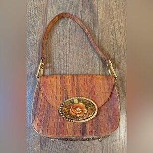 Debbie Brooks Handbag Purse Shoulder Bag Orange Brown Italian Leather